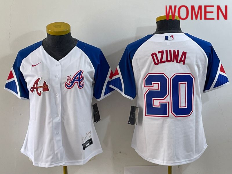 Women Atlanta Braves #20 Ozuna White City Edition 2024 Nike MLB Jersey style 2->women mlb jersey->Women Jersey